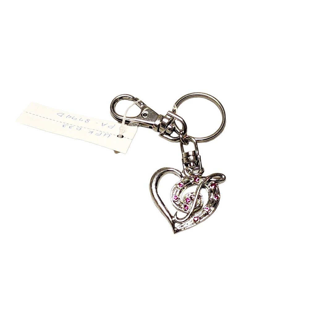 Heart‎ With Pink Rhinestones - Music Note Keychain - New - Great Gift!
